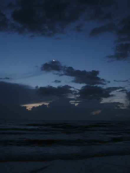 Moon on Ocean Before Sunrise